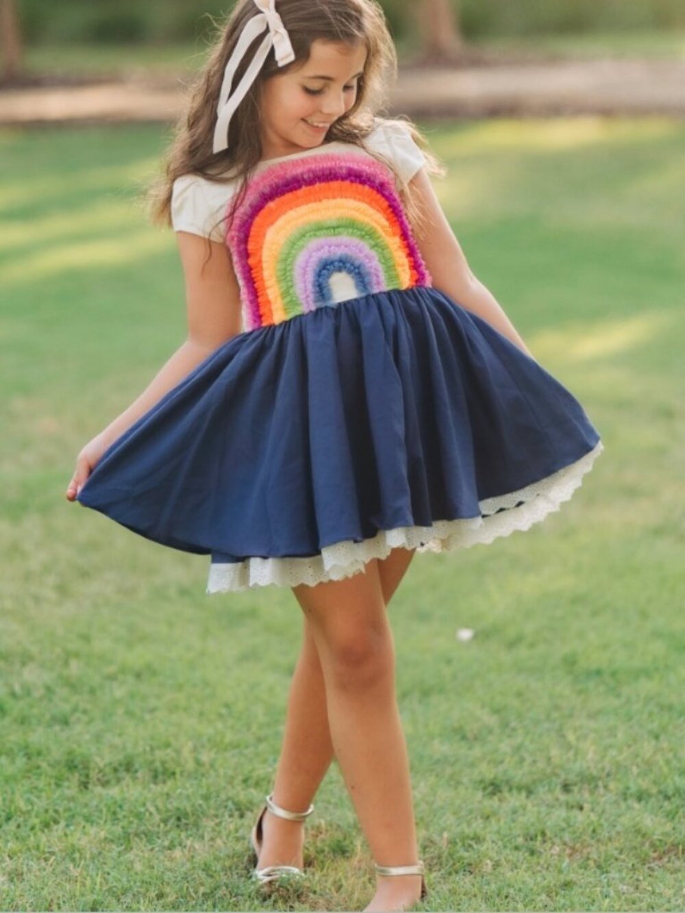 Girl August Moody Blues Fall Linen Rainbow Dress & Shorts Set